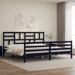 Berkfield Bed Frame with Headboard Black 200x200 cm Solid Wood