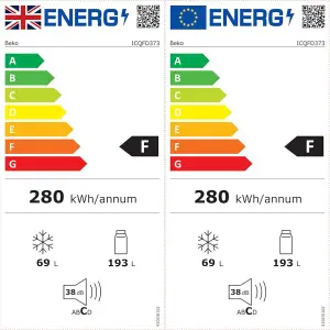 Beko ICQFD373 70:30 Integrated Frost free Fridge freezer - White