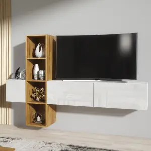 Wally TV Unit 180cm Oak & White with High Gloss Doors - Creative Furniture