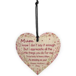 Mothers Day Gift For Mum Wooden Heart Gift For Her From Daughter Son Keepsake