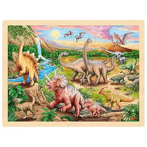 Wooden Jigsaw Puzzle Dinosaur Track Childrens 96 Piece Activity Toy Set - Age 3+