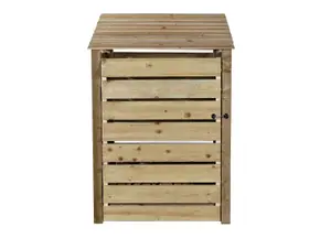 Slatted wooden log store with door and kindling shelf W-119cm, H-180cm, D-88cm - natural (light green) finish