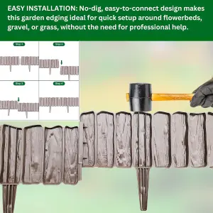 Brown Wood Effect Lawn Edging 2.3m Flexible Plastic Garden Border , Weather Resistant  Recyclable Palisade Easy Install Edging