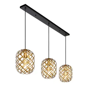 Lucide Wolfram Modern Bar Pendant Light - 3xE27 - Matt Gold, Brass