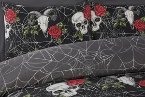 Skulls and Roses Multi Halloween Reversible Duvet Cover Set