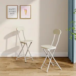 Dining Chair Set of 2 Compact White Wooden Folding Dining Chairs with Metal Legs