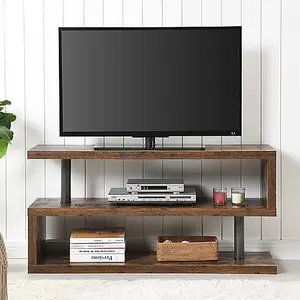 Miami TV Stand With Storage for Living Room and Bedroom, 1200 Wide, S-Shape Design, Media Storage, Rustic Oak Finish