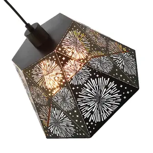 Designer Hexagonal Pendant Lamp Shade in Matte Black with Starburst Shapes