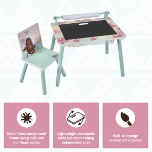 Disney Moana Kids Table and Chair Set - Activity Table for Toddlers with Lift-Up Tabletop, Chalkboard and Nylon Storage Space