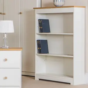 Soft white, low narrow bookcase - Colorado