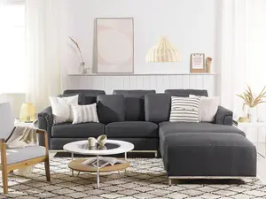 Left-Hand Corner Sofa with Ottoman OSLO Dark Grey Fabric Left Hand