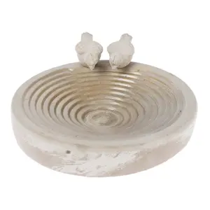 Homescapes White Round Concrete Birdbath Heavyweight with Love Birds Decoration