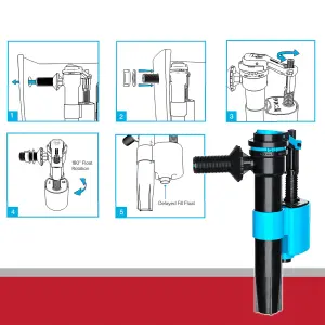 SPARES2GO Toilet Cistern Fill Valve Universal 1/2" BSP Adjustable Water Float Inlet (Side Entry)