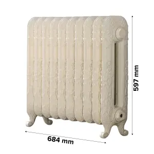 Arroll Daisy Cast iron Cream 10 Column Radiator, (W)684mm x (H)597mm