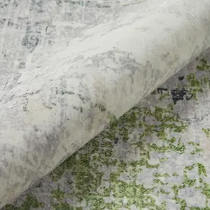 Ivory Green Abstract Polyester Modern Soft Bedroom, LivingRoom  Rug - 200cm X 290cm