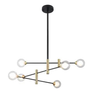 Luminosa Modern Hanging Pendant Black, Brass 6 Light  with Clear Shade, G9