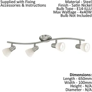 Quad Ceiling Spot Light & 2x Matching Wall Lights Satin Nickel Opal Glass Shade