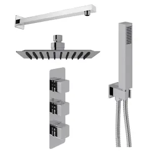 Dezine Cubo Concealed Shower Kit with Handset and Wall Mounted Rain Head, Chrome