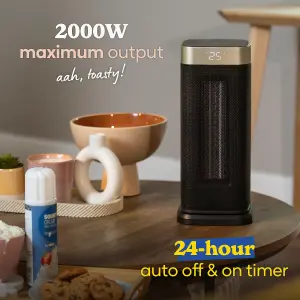 Russell Hobbs Electric Heater 2000W Low Energy Ceramic Portable Heater 24hr Timer Black & Gold 2 Year Guarantee RHCTH2002G