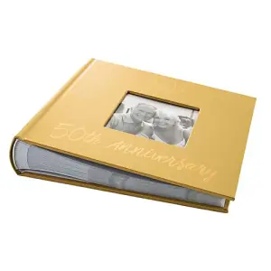 Lovely Golden 50th Wedding Anniversary Photo Album with Double Heart Decoration