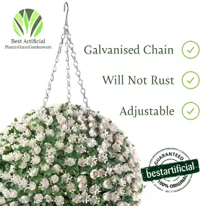 Best Artificial 28cm White Ivory Rose Hanging Flower Topiary Ball - Suitable for Outdoor Use - Weather & Fade Resistant