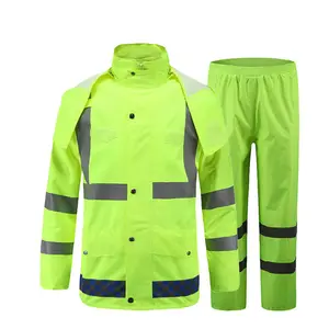 Outdoor 300D reflective rainproof breathable Oxford cloth raincoat suit GREEN 3XL