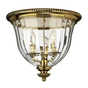 Elstead Cambridge 3 Light Flush Mount Ceiling Light Burnished Brass, E14