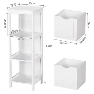 Yaheetech White Bathroom Cabinet 2 Hideaway Drawers 1 Shelf Storage