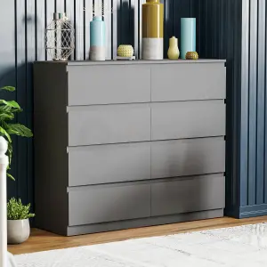 Vida Designs Denver Grey 8 Drawer Chest (H)955mm (W)1200mm (D)400mm