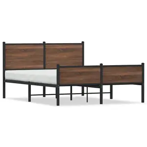 Berkfield Metal Bed Frame without Mattress Brown Oak 140x190 cm