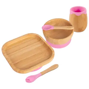 5pc Bamboo Square Baby Weaning Set - Pink