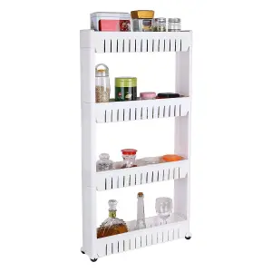 4 Tier Slim Slide Out Kitchen Bathroom Trolley Rack Holder - Space Saving - Fits In Neatly Between a Fridge Or Washing Machine