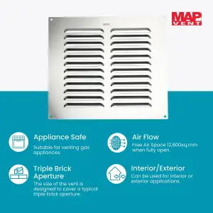 Metal Louvre Air Vent Cover, Suitable for Venting Gas Appliances Internal External Wall, for Openings 9 x 9" (229 x 229mm), Silver