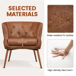 Yaheetech Retro Brown Button Tufted Faux Leather Armchair with Metal Legs