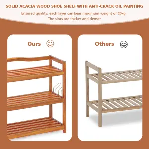 Costway 5-Tier Wood Shoe Rack Solid Shoe Storage Shelf Organizing Unit w/ Side Hooks