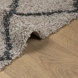 Shaggy Rug PAMPLONA High Pile Modern Beige and Anthracite 80x250 cm