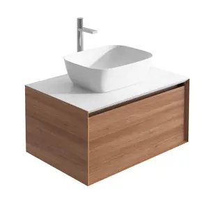 Matterhorn Natural Oak Wall Hung Bathroom Vanity Unit with White Countertop (W)600mm (H)450mm