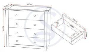 Panama 4 Drawer Chest in White and Natural Wax Finish