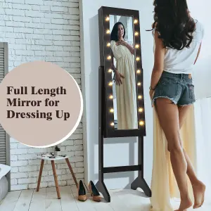 COSTWAY 18 LEDs Jewelry Armoire Floor Standing Mirror Cabinet