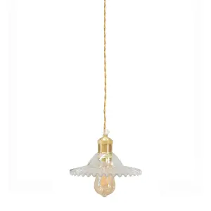 ValueLights Lucrezia Brushed Gold Hanging Ceiling Pendant Light Fitting with Clear Frilled Glass Lampshade