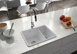 Clearwater Metro Ceramic Sea Mist Kitchen Sink 1.5 Bowl Undermount/ Inset - MET1020G + Waste Kit