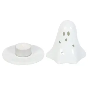 Something Different Ceramic Ghost Tealight And Incense Cone Holder White (One Size)