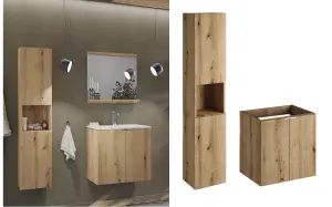 Bathroom Cabinet Set 2 Slim Floating Storage and Vanity Units Oak Effect Nova