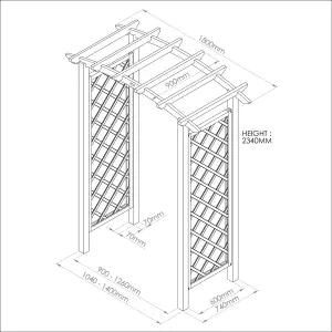 Zest Daria Trellis Wooden Garden Arch Pergola Plant Support FSC Wood