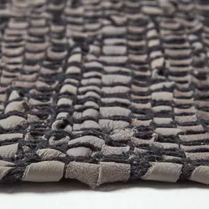 Homescapes Grey Recycled Leather Handwoven Herringbone Rug, 120 x 180 cm