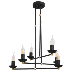 Luminosa Monterey Multi Arm Pendant Ceiling Light Black, Gold 60cm