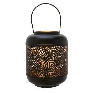 Country Living Large Black Metal Leaf Lantern with Gold Inside