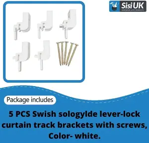 SoloGlyde Curtain Track Leverlock White Brackets Lever-lock Rail Track Bracket Windows Curtain Track Shower Curtain Pack of 5