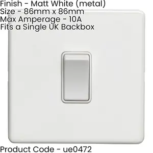 2 PACK 1 Gang Single Light Switch SCREWLESS MATT WHITE 2 Way 10A Slim Rocker