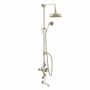 ENKI Downton English Gold White Traditional 3-Outlet Brass Thermostatic Triple Valve Shower Set 200mm